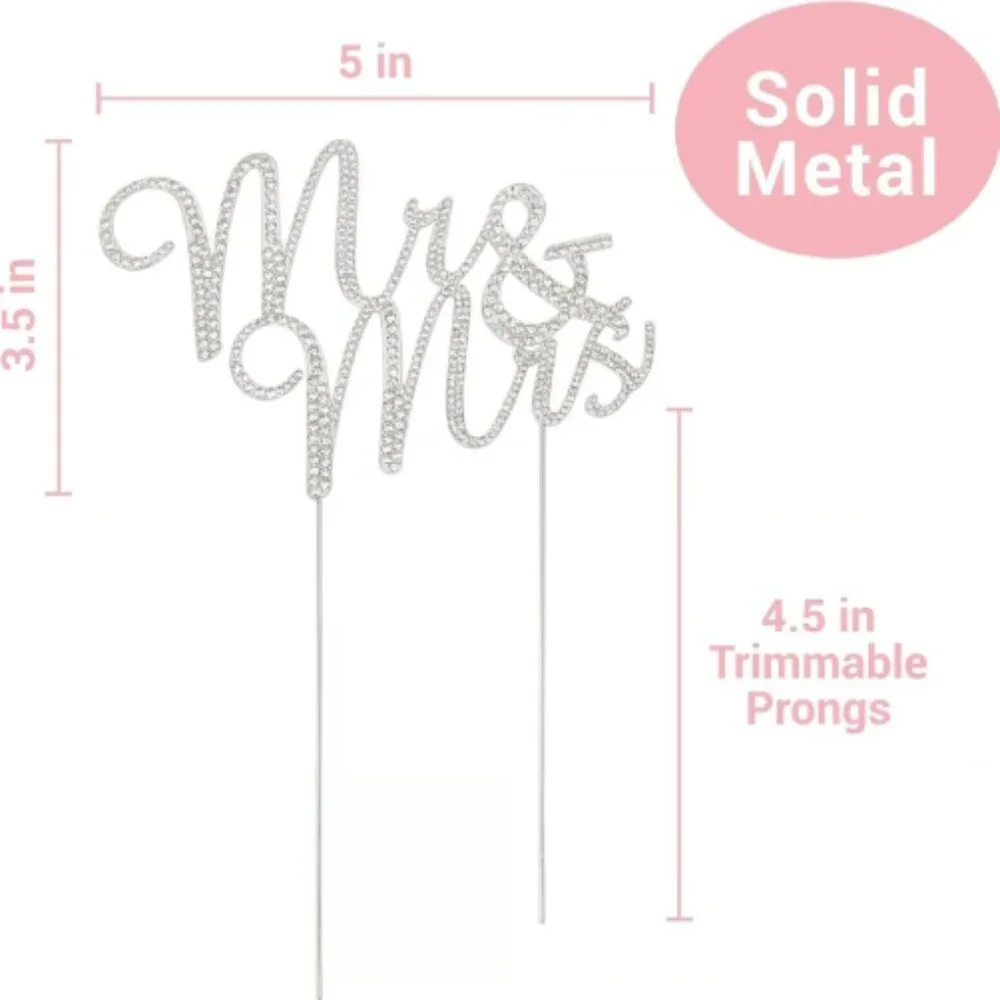 Silver Metal Rhinestone Mr and Mrs Wedding Cake Topper Decoration